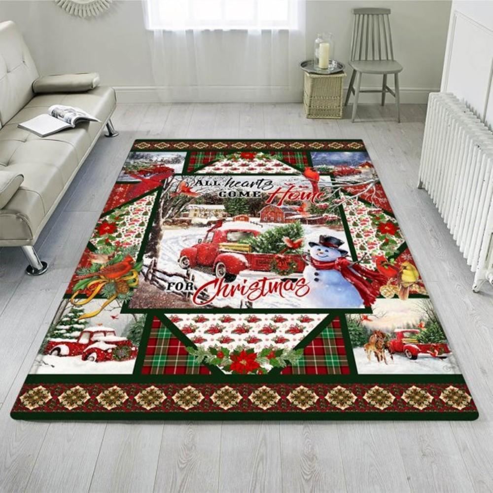 Christmas Rug, Christmas Red Truck. All Hearts Come Home For Christmas RugChristmas Floor Mat, Livinng Room Decor Rug, Christmas Home Decor