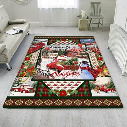 Christmas Rug, Christmas Red Truck. All Hearts Come Home For Christmas RugChristmas Floor Mat, Livinng Room Decor Rug, Christmas Home Decor