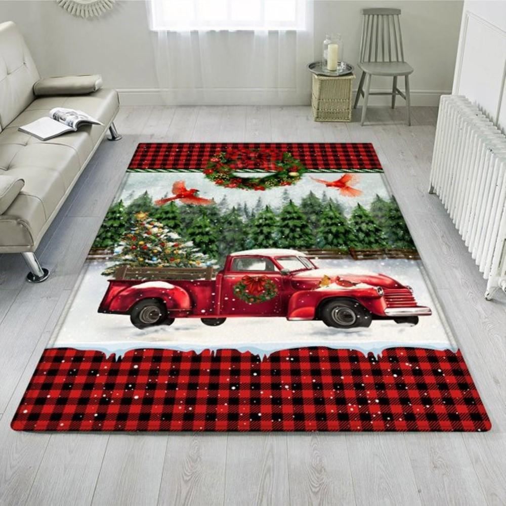 Christmas Rug, Christmas Rug Red Truck Christmas Cardinal RugChristmas Floor Mat, Livinng Room Decor Rug, Christmas Home Decor
