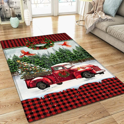 Christmas Rug, Christmas Rug Red Truck Christmas Cardinal RugChristmas Floor Mat, Livinng Room Decor Rug, Christmas Home Decor