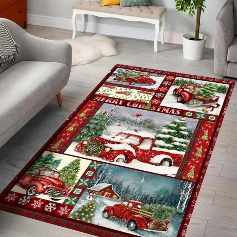 Christmas Rug, Christmas Rug Red Truck Merry ChristmasChristmas Floor Mat, Livinng Room Decor Rug, Christmas Home Decor