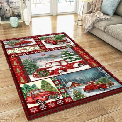 Christmas Rug, Christmas Rug Red Truck Merry ChristmasChristmas Floor Mat, Livinng Room Decor Rug, Christmas Home Decor