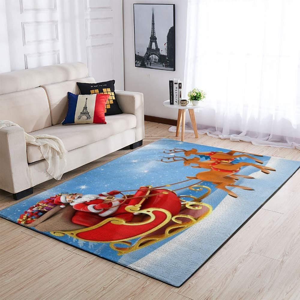 Christmas Rug, Christmas Santa Claus & Amp Deer Sleigh Area Limited Edition RugChristmas Floor Mat, Livinng Room Decor Rug, Christmas Home Decor