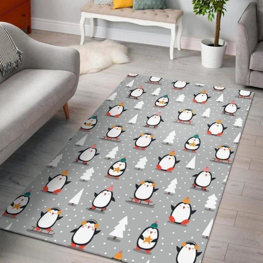 Christmas Rug, Christmas Tree Penguin Limited Edition RugChristmas Floor Mat, Livinng Room Decor Rug, Christmas Home Decor