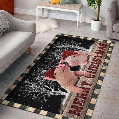 Christmas Rug, Cute Pigs Merry Christmas Pet Lovers Limited Edition RugChristmas Floor Mat, Livinng Room Decor Rug, Christmas Home Decor