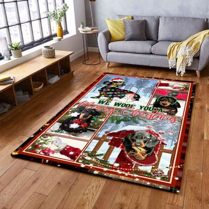 Christmas Rug, Dachshund Rug We Woof You A Merry ChristmasChristmas Floor Mat, Livinng Room Decor Rug, Christmas Home Decor