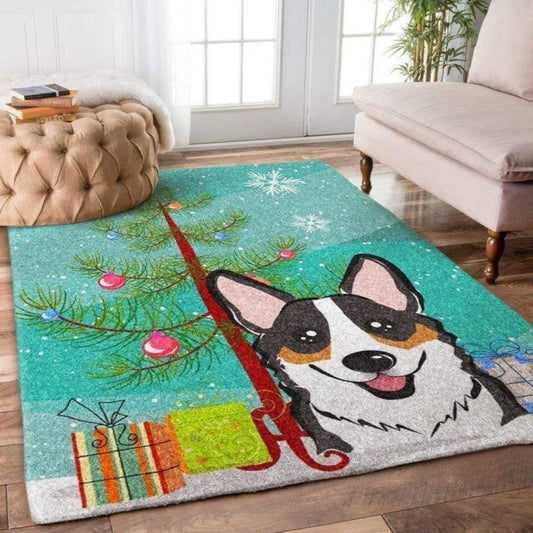 Christmas Rug, Depicting The Quirkiness Corgi With Christmas Limited Edition RugChristmas Floor Mat, Livinng Room Decor Rug, Christmas Home Decor