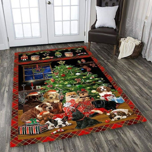 Christmas Rug, Dog Family Christmas Rectangle Limited Edition RugChristmas Floor Mat, Livinng Room Decor Rug, Christmas Home Decor