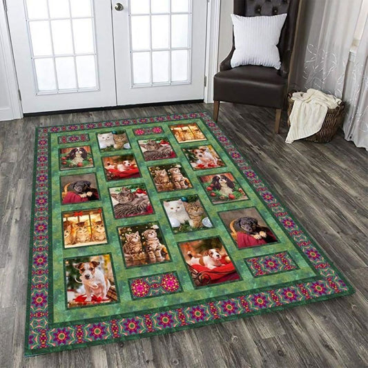 Christmas Rug, Dogs And Cats Christmas Rectangle Limited Edition RugChristmas Floor Mat, Livinng Room Decor Rug, Christmas Home Decor
