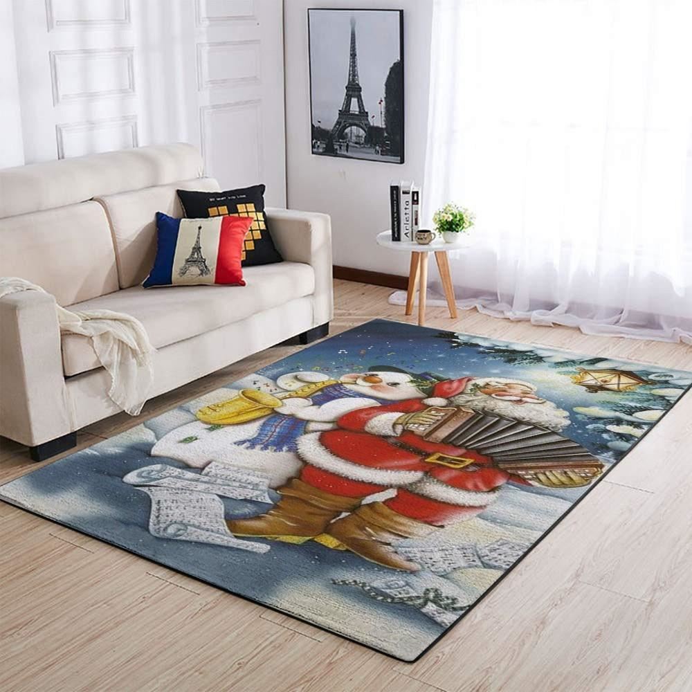 Christmas Rug, Festivities With Christmas Santa Claus &amp Snowman Area Limited Edition RugChristmas Floor Mat, Livinng Room Decor Rug