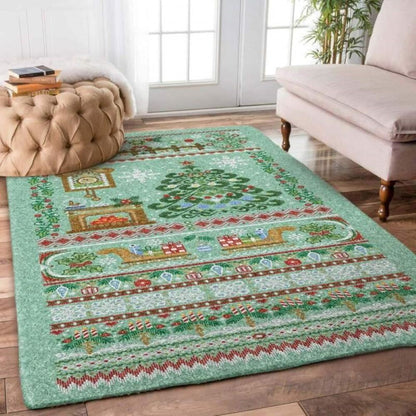 Christmas Rug, Frosty Fantasy With Christmas Knitted Limited Edition RugChristmas Floor Mat, Livinng Room Decor Rug, Christmas Home Decor