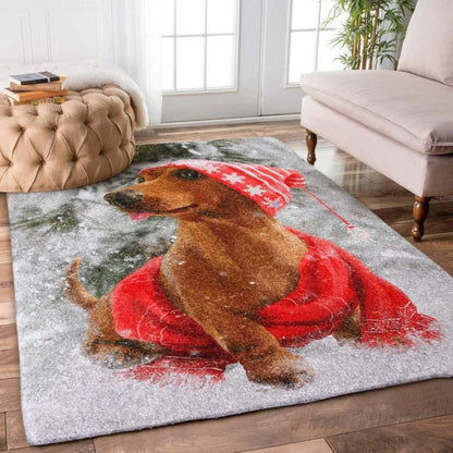 Christmas Rug, Ho-Ho-Hound Happiness With Dachshund Christmas Limited Edition RugChristmas Floor Mat, Livinng Room Decor Rug, Christmas Home Decor