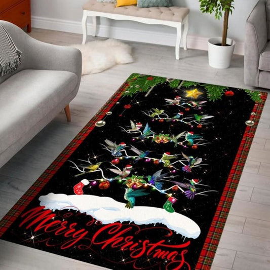 Christmas Rug, Hummingbird Christmas Tree RugChristmas Floor Mat, Livinng Room Decor Rug, Christmas Home Decor