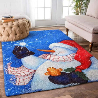 Christmas Rug, Narratives In Snowflakes With Christmas Snowman Limited Edition RugChristmas Floor Mat, Livinng Room Decor Rug, Christmas Home Decor