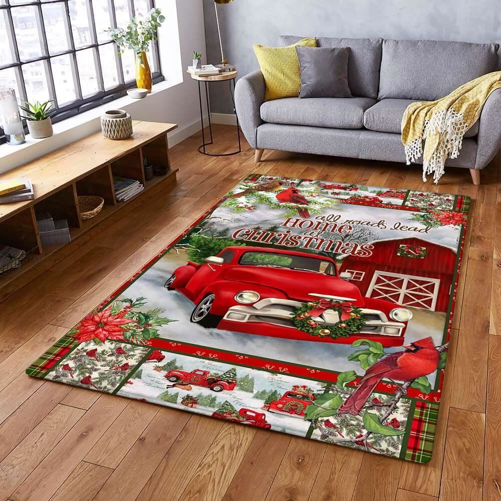 Christmas Rug, Red Truck Christmas Rug All Roas Lead HomeChristmas Floor Mat, Livinng Room Decor Rug, Christmas Home Decor
