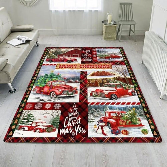 Christmas Rug, Red Truck Christmas Rug, It's The Most Wonderful TimeChristmas Floor Mat, Livinng Room Decor Rug, Christmas Home Decor
