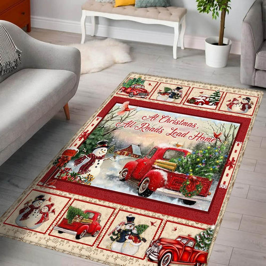 Christmas Rug, Red Truck Rug At Christmas All Roads Lead HomeChristmas Floor Mat, Livinng Room Decor Rug, Christmas Home Decor
