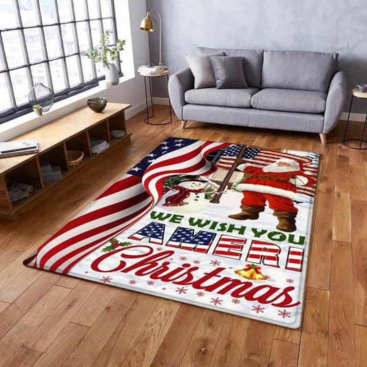 Christmas Rug, Santa Claus US Rug We Wish You Ameri ChristmasChristmas Floor Mat, Livinng Room Decor Rug, Christmas Home Decor
