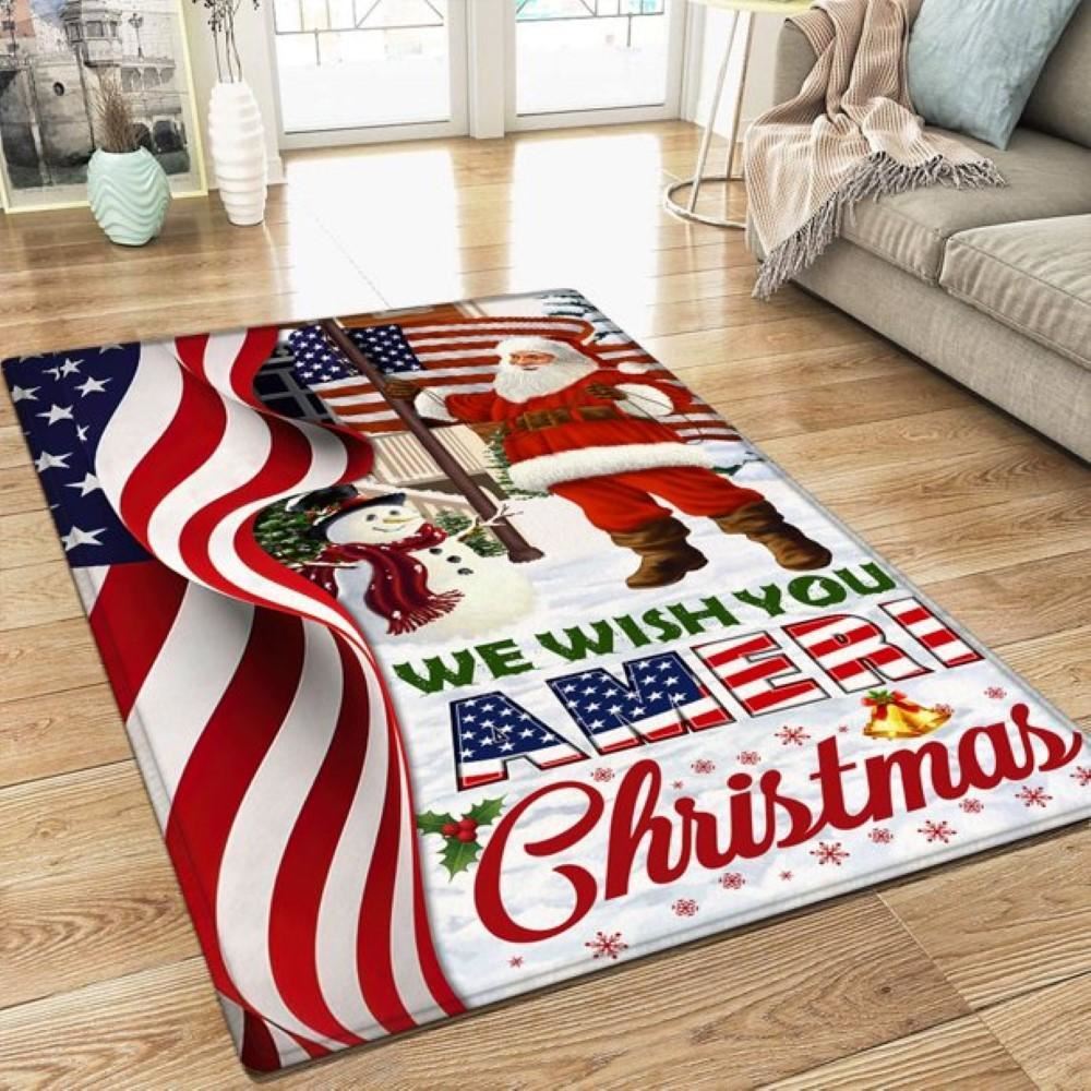Christmas Rug, Santa Claus US Rug We Wish You Ameri ChristmasChristmas Floor Mat, Livinng Room Decor Rug, Christmas Home Decor