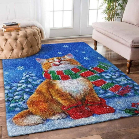 Christmas Rug, Starlit Splendor With Christmas Cat Limited Edition RugChristmas Floor Mat, Livinng Room Decor Rug, Christmas Home Decor