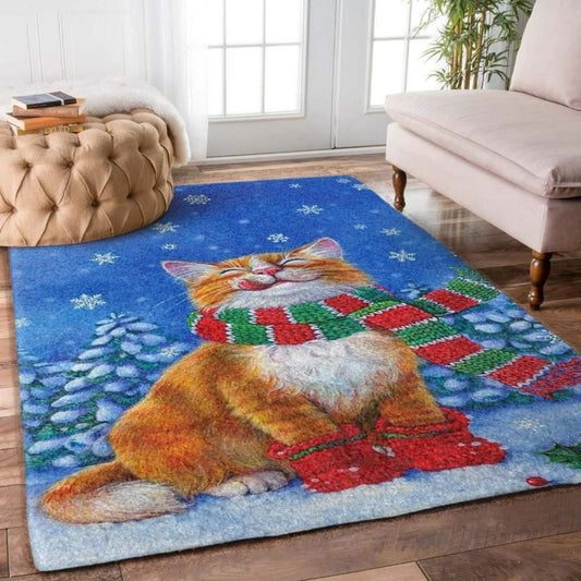 Christmas Rug, Twilight Whiskers With Cat Christmas Limited Edition RugChristmas Floor Mat, Livinng Room Decor Rug, Christmas Home Decor