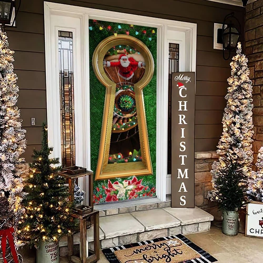 Christmas Santa Door Cover Circular Stairs, Christmas Door Knob Covers, Christmas Outdoor Decoration