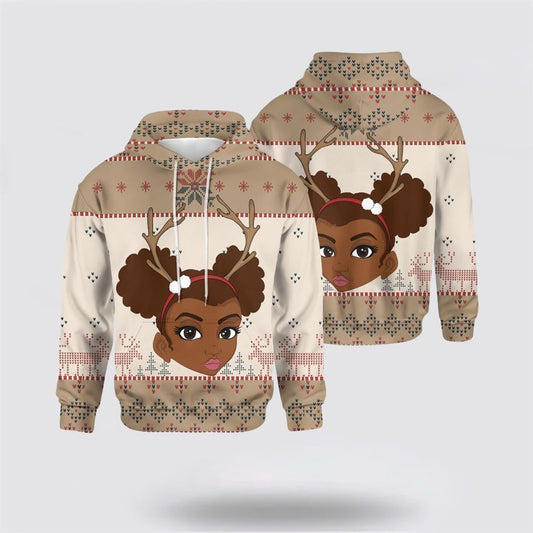 Christmas Santa Reindeers Black Girl All Over Print 3D Hoodie For Men & Women, Christmas Hoodie Cute, Christmas Gift, Christmas Fashion