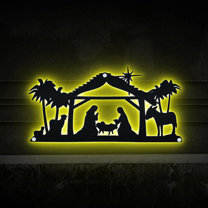 Christmas Scene Catholic RGB Led Lights Metal Wall Art, Christmas Gift, Christmas Home Decor Sign, Christmas Outdoor Metal Sign