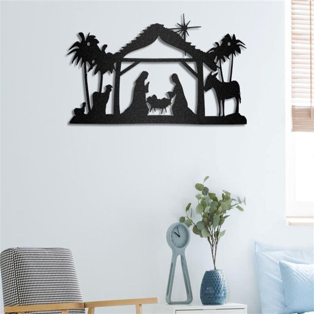 Christmas Scene Catholic RGB Led Lights Metal Wall Art, Christmas Gift, Christmas Home Decor Sign, Christmas Outdoor Metal Sign