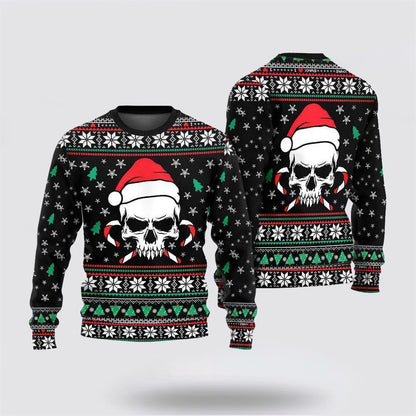 Christmas Skull Wearing Santa Claus Ugly Christmas Sweater, Best Gift For Holiday, Christmas Crewneck Sweater, Christmas Winter Fashion