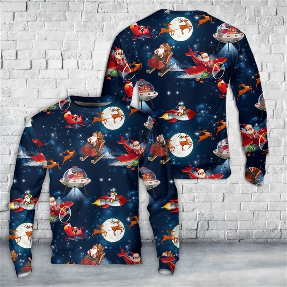 Christmas Space Pattern Noel Santa Ugly Christmas Sweater, Best Gift For Holiday, Christmas Crewneck Sweater, Christmas Winter Fashion