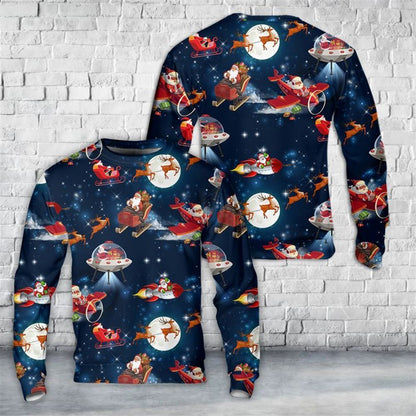 Christmas Space Pattern Noel Santa Ugly Christmas Sweater, Best Gift For Holiday, Christmas Crewneck Sweater, Christmas Winter Fashion
