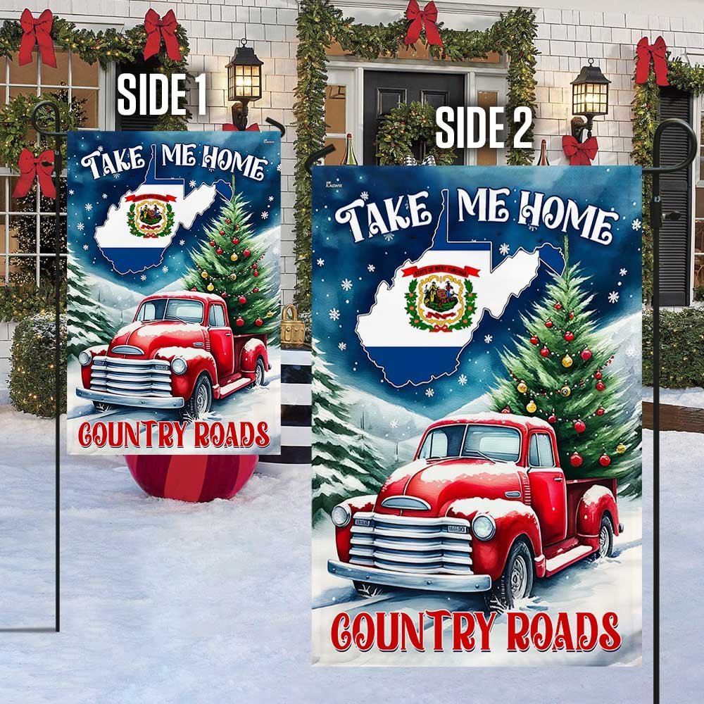 Christmas Take Me Home Country Roads Flag, Christmas Garden Flag, Home Decor Accessories, Christmas Outdoor Decor Ideas