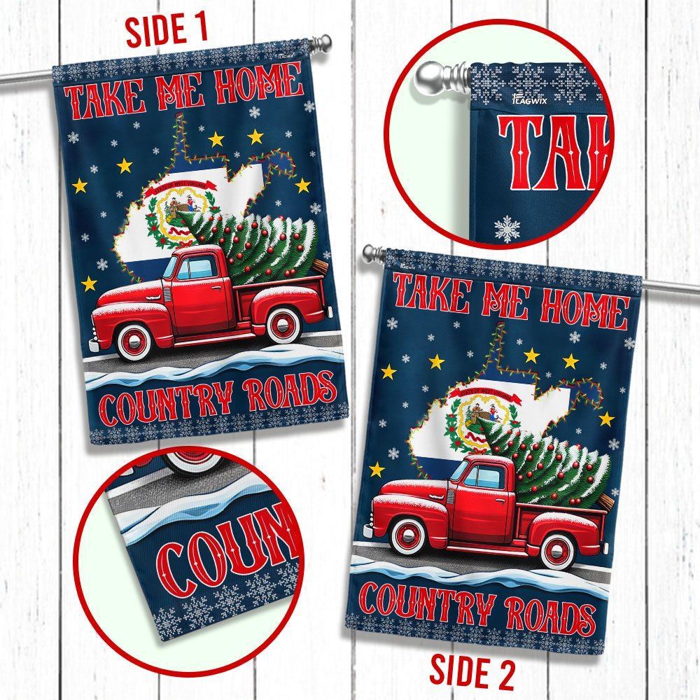 Christmas Take Me Home Country Roads Flag, West Virginia Flag, Christmas Garden Flag, Home Decor Accessories, Christmas Outdoor Decor Ideas