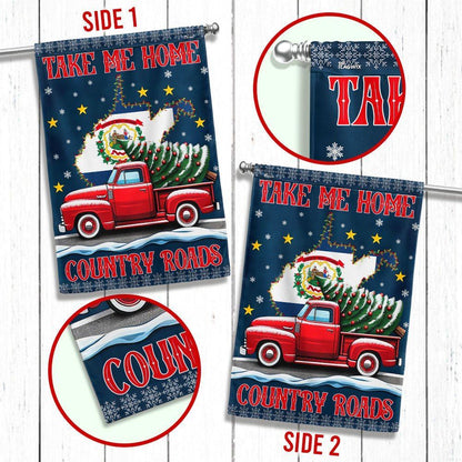 Christmas Take Me Home Country Roads Flag, West Virginia Flag, Christmas Garden Flag, Home Decor Accessories, Christmas Outdoor Decor Ideas