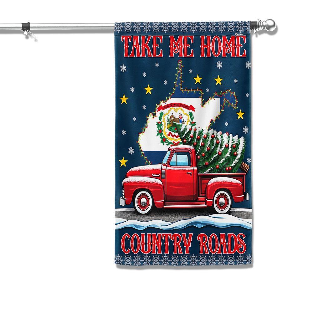 Christmas Take Me Home Country Roads Flag, West Virginia Flag, Christmas Garden Flag, Home Decor Accessories, Christmas Outdoor Decor Ideas