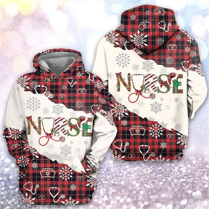 Christmas Tartan Nurses All Over Print 3D Hoodie For Men & Women, Christmas Hoodie Cute, Christmas Gift, Christmas Fashion