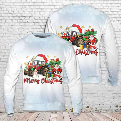 Christmas Tractor With Santa And Snowman Ugly Christmas Sweater, Best Gift For Holiday, Christmas Crewneck Sweater, Christmas Winter Fashion