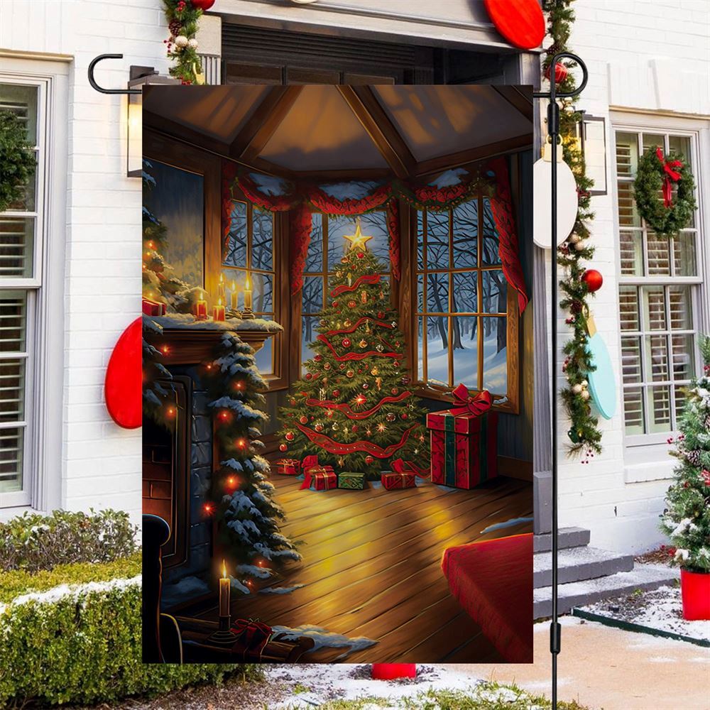 Christmas Tree Beside Window Flag, Christmas Garden Flag, Home Decor Accessories, Christmas Outdoor Decor Ideas