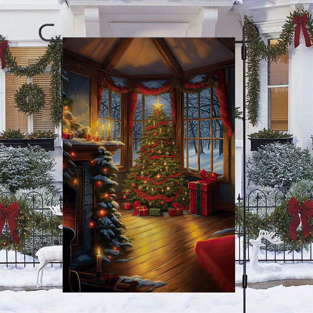 Christmas Tree Beside Window Flag, Christmas Garden Flag, Home Decor Accessories, Christmas Outdoor Decor Ideas