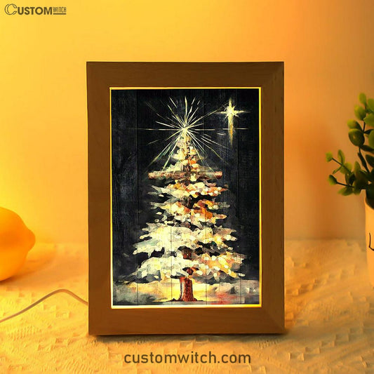 Christmas Tree Holy Night Frame Lamp Art - Christian Night Light - Bible Verse Wooden Lamp