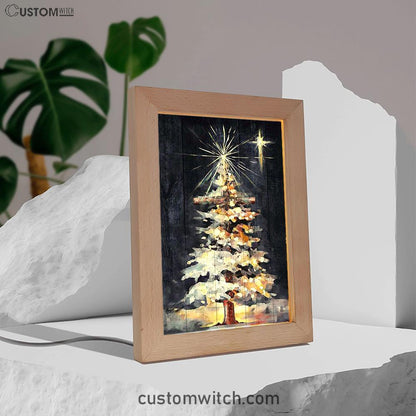 Christmas Tree Holy Night Frame Lamp Art - Christian Night Light - Bible Verse Wooden Lamp