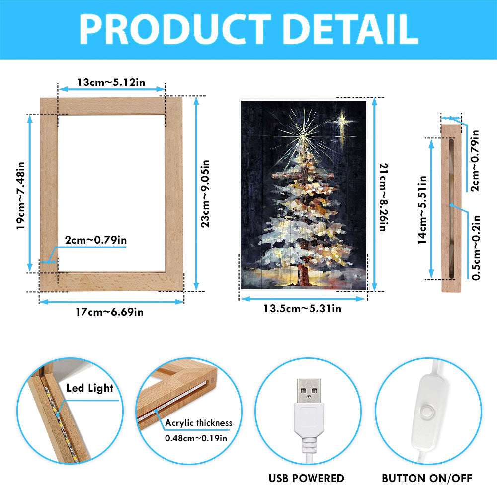 Christmas Tree Holy Night Frame Lamp Art - Christian Night Light - Bible Verse Wooden Lamp