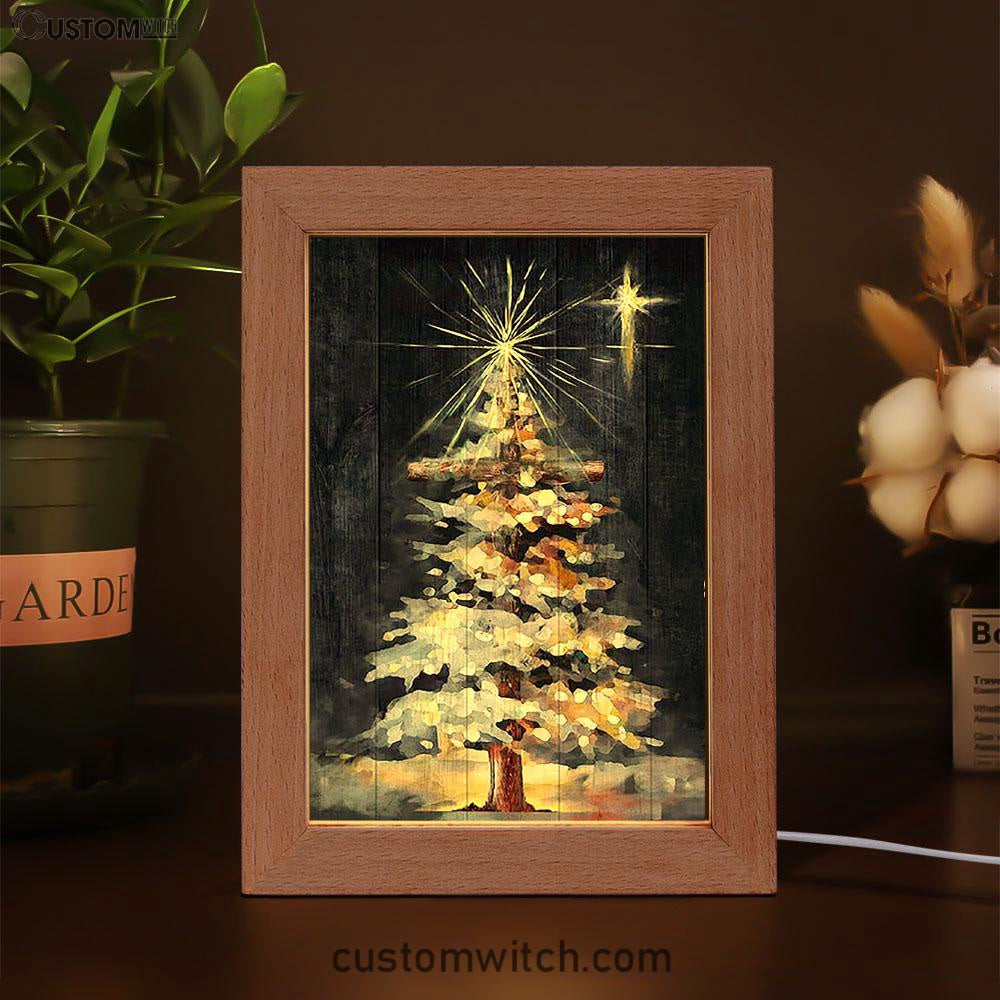 Christmas Tree Holy Night Frame Lamp Art - Christian Night Light - Bible Verse Wooden Lamp
