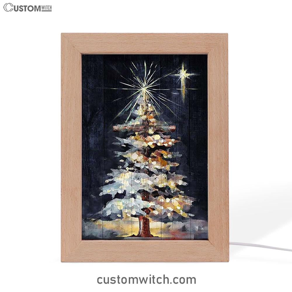Christmas Tree Holy Night Frame Lamp Art - Christian Night Light - Bible Verse Wooden Lamp