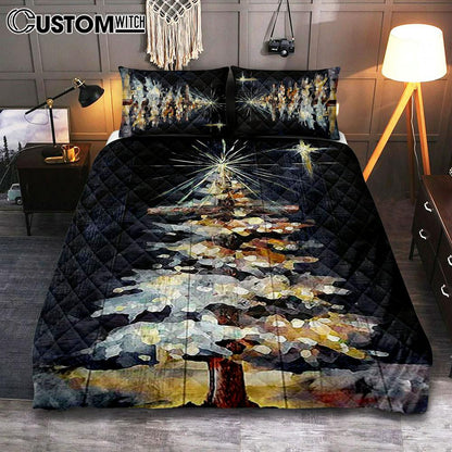 Christmas Tree Holy Night Quilt Bedding Set Bedroom - Christian Quilt Bedding Set Prints - Bible Verse Quilt Bedding Set Art