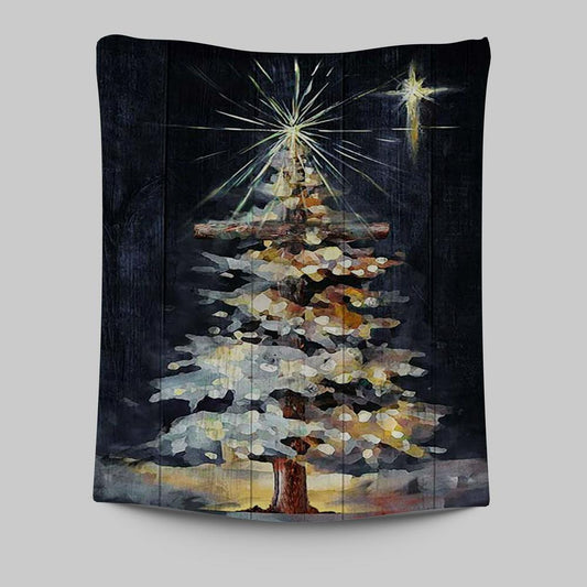 Christmas Tree Holy Night Tapestry Wall Art - Christian Tapestries Prints - Bible Verse Tapestry Art