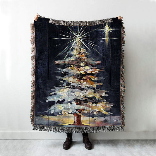 Christmas Tree Holy Night Woven Throw Blanket - Christian Woven Blanket Prints - Bible Verse Woven Blanket Art