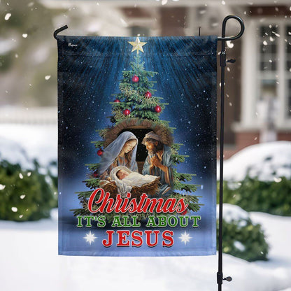 Christmas Tree Nativity O Holy Night Flag Christmas It's All About Jesus Flag, Christian Christmas House Flag, Christmas Outdoor Decor Ideas