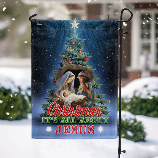 Christmas Tree Nativity O Holy Night Flag Christmas It's All About Jesus Flag, Christian Christmas House Flag, Christmas Outdoor Decor Ideas